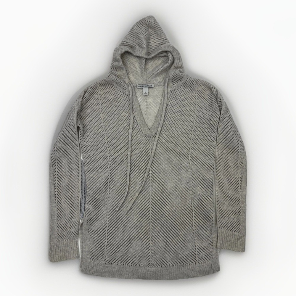 Autumn Cashmere XS Sweater 100% Cashmere Hooded Open Knit Gray Sand Soft Cozy - Picture 3 of 12